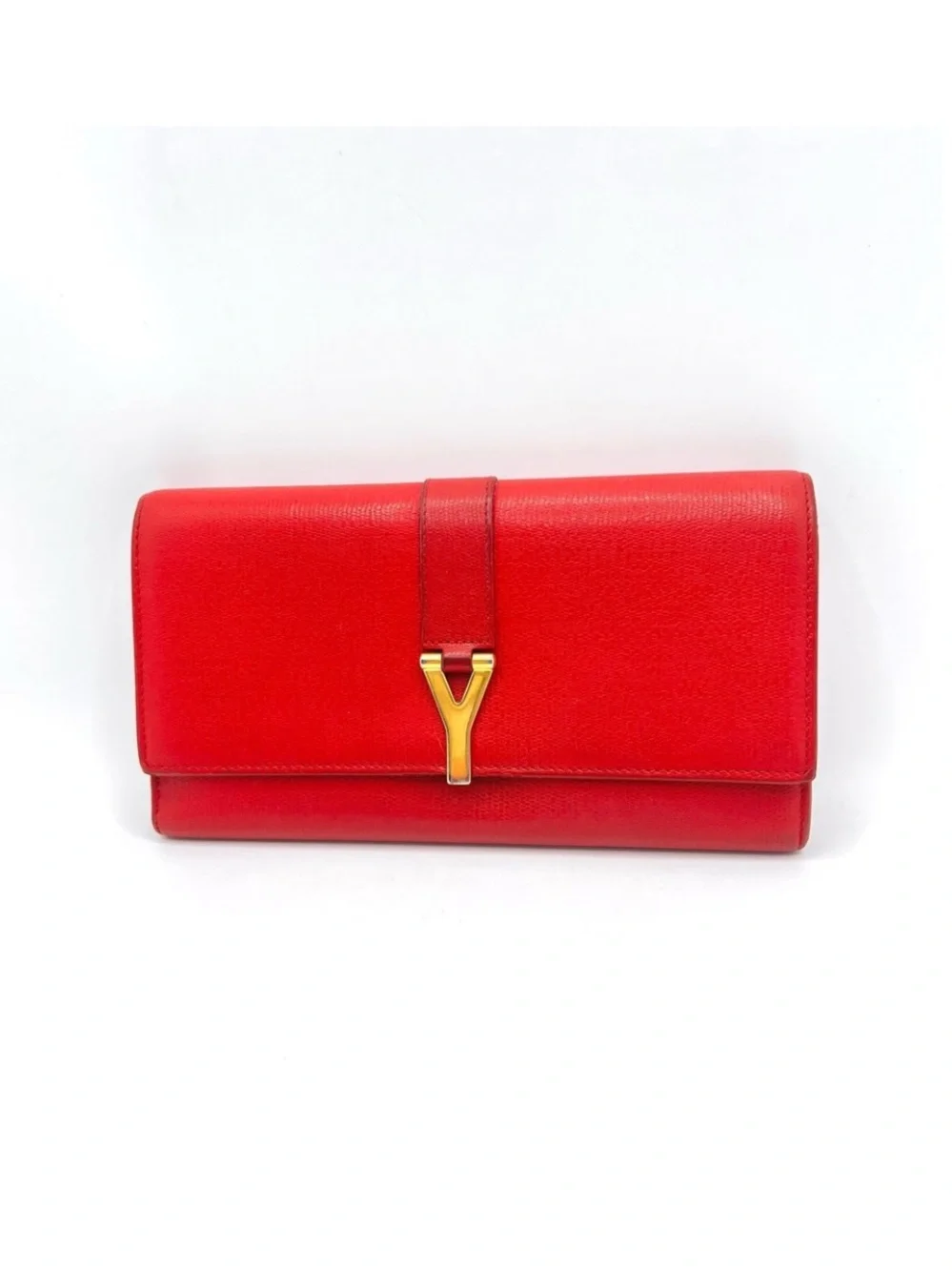 Authentic YSL Yves Saint Laurent Red Leather Classic Y-Ligne Wallet W/ Care Card